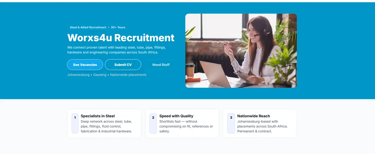Worxs4u Recruitment website preview